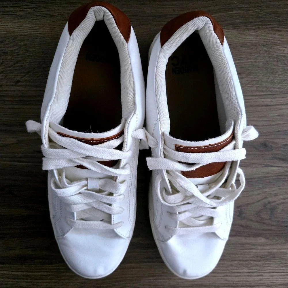Steve Madden Finneas Mens White Low Top Sneaker Brown Heel Tab Size 9 Madden NYC - Picture 11 of 11